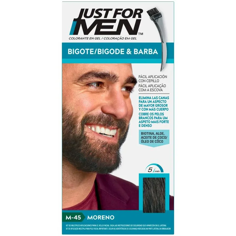 Just For Men Bigote y Barba gel Colorante 1 envase 30 ml Color Moreno