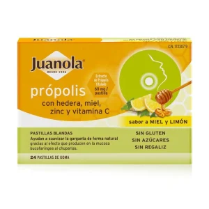 Juanola Propolis Miel Hiedra Zinc y Vitamina C 24 pastillas de Goma Sabor Miel y Limon