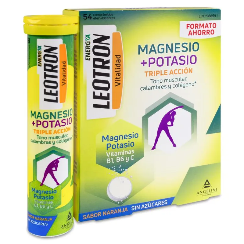 Leotron Magnesio + Potasio 54 comprimidos Efervescentes Sabor Naranja