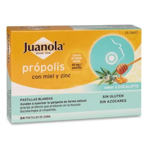 Juanola Propolis Miel y Zinc 24 pastillas de Goma Sabor Eucalipto