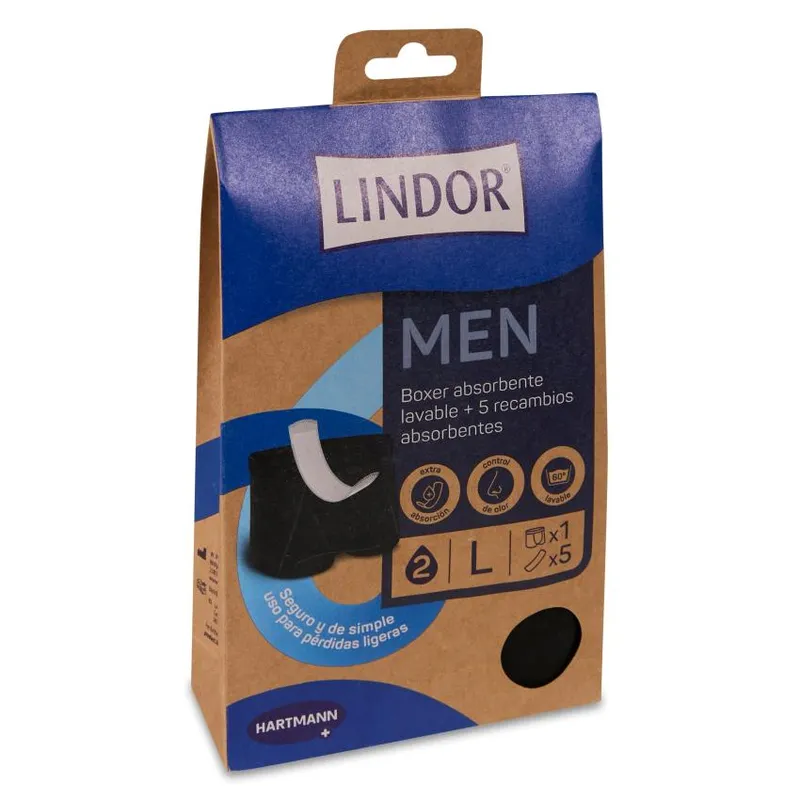 Calzoncillo Boxer Incontinencia Lavable Men Lindor 1 unidad Talla l + 5 Recambios Absorbentes