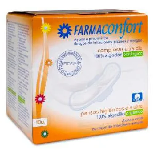 Compresas 100%algodon Farmaconfort Ultrafinas Dia Alas 10 unidades
