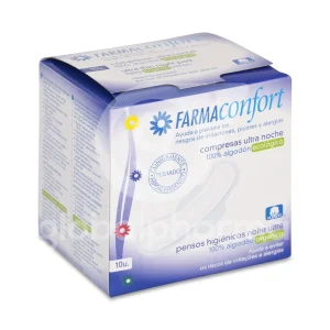 Compresas Ultrafinas 100% Algodon Farmaconfort Noche Alas 10 unidades